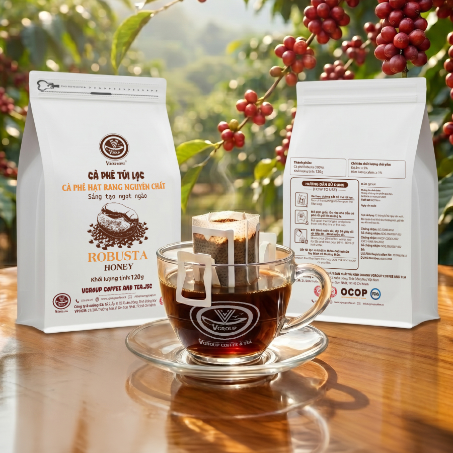 TÚI LỌC CÀ PHÊ ROBUSTA HONEY - VGROUP COFFEE 120g